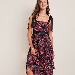 NWT Francesca's Charlotte Red Green Plaid Tiered Midi Dress small ruffle ties